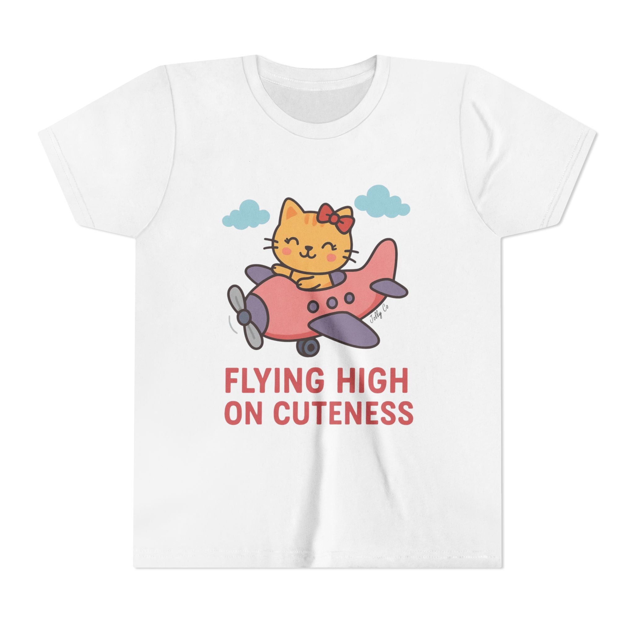 Cute Cat Airplane Kids Short Sleeve Tee