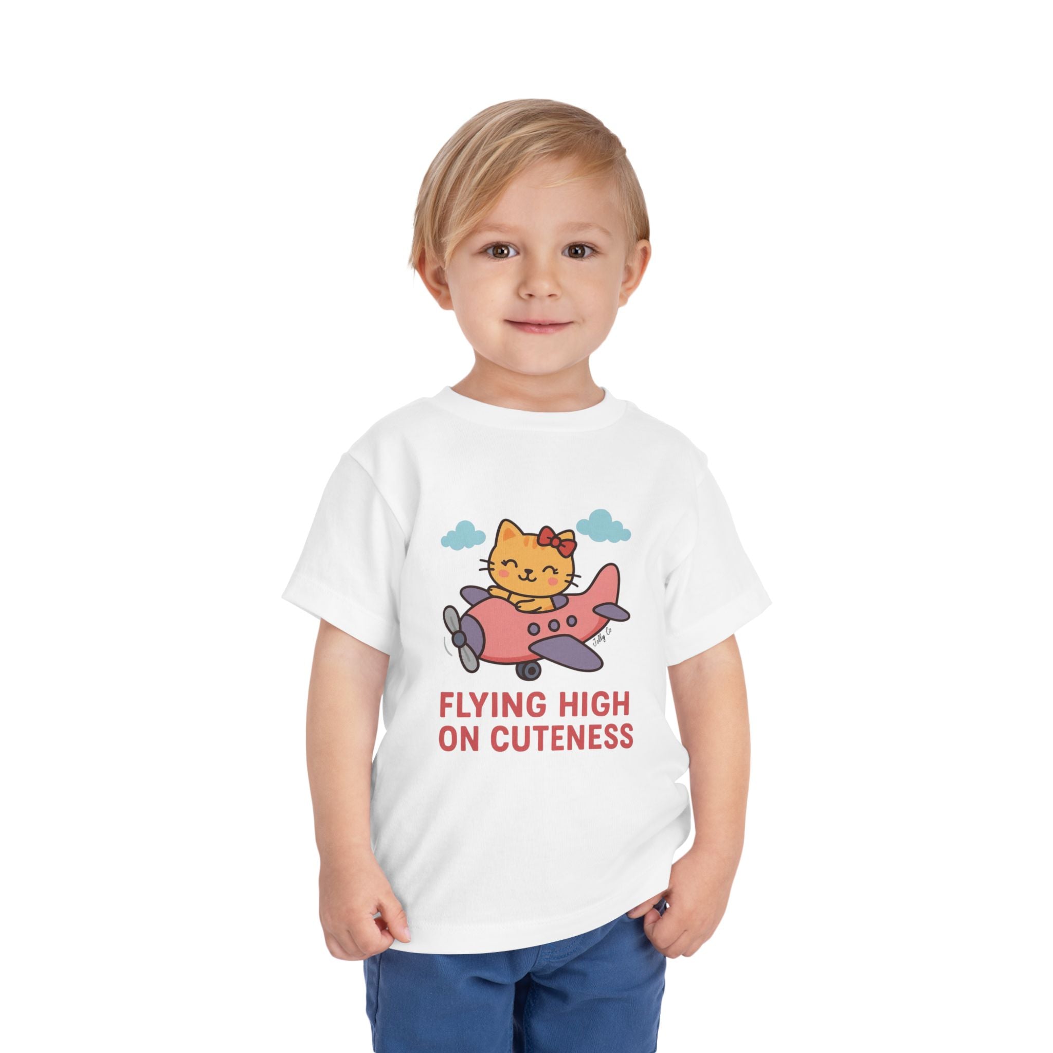 Cute Cat Airplane Toddler Short Sleeve Tee