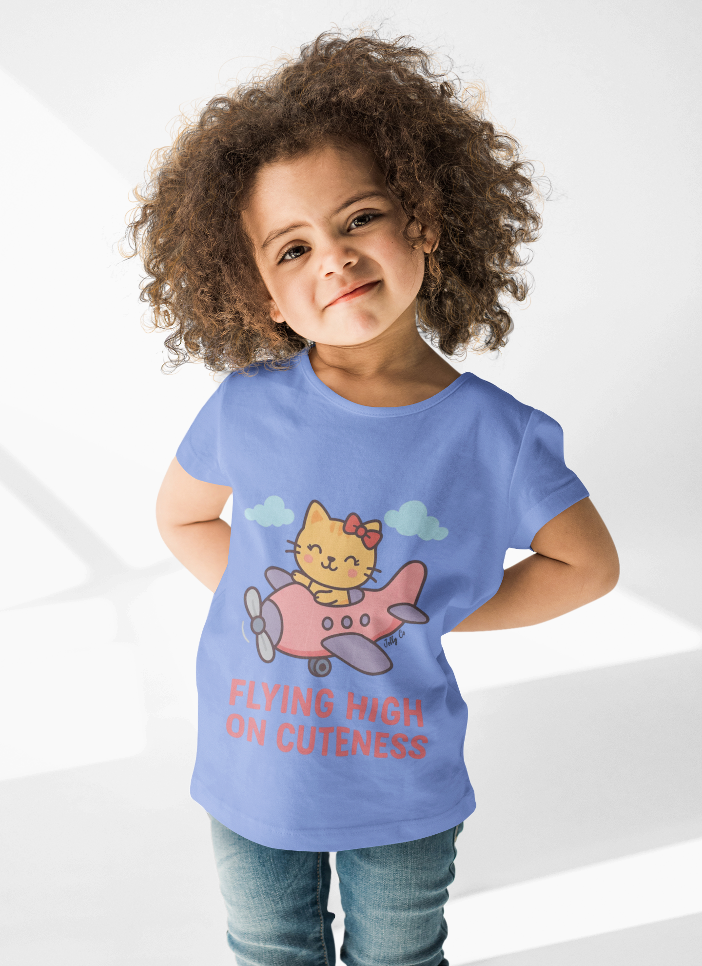 Cute Cat Airplane Kids Short Sleeve Tee