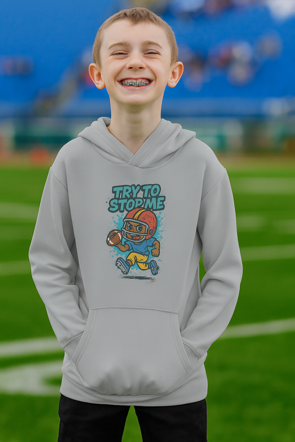 Try to Stop Me Kids Football Hoodie