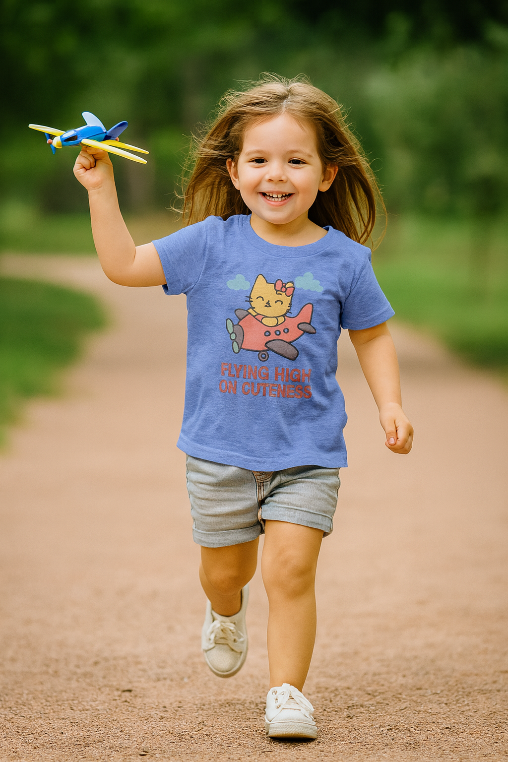 Cute Cat Airplane Toddler Short Sleeve Tee