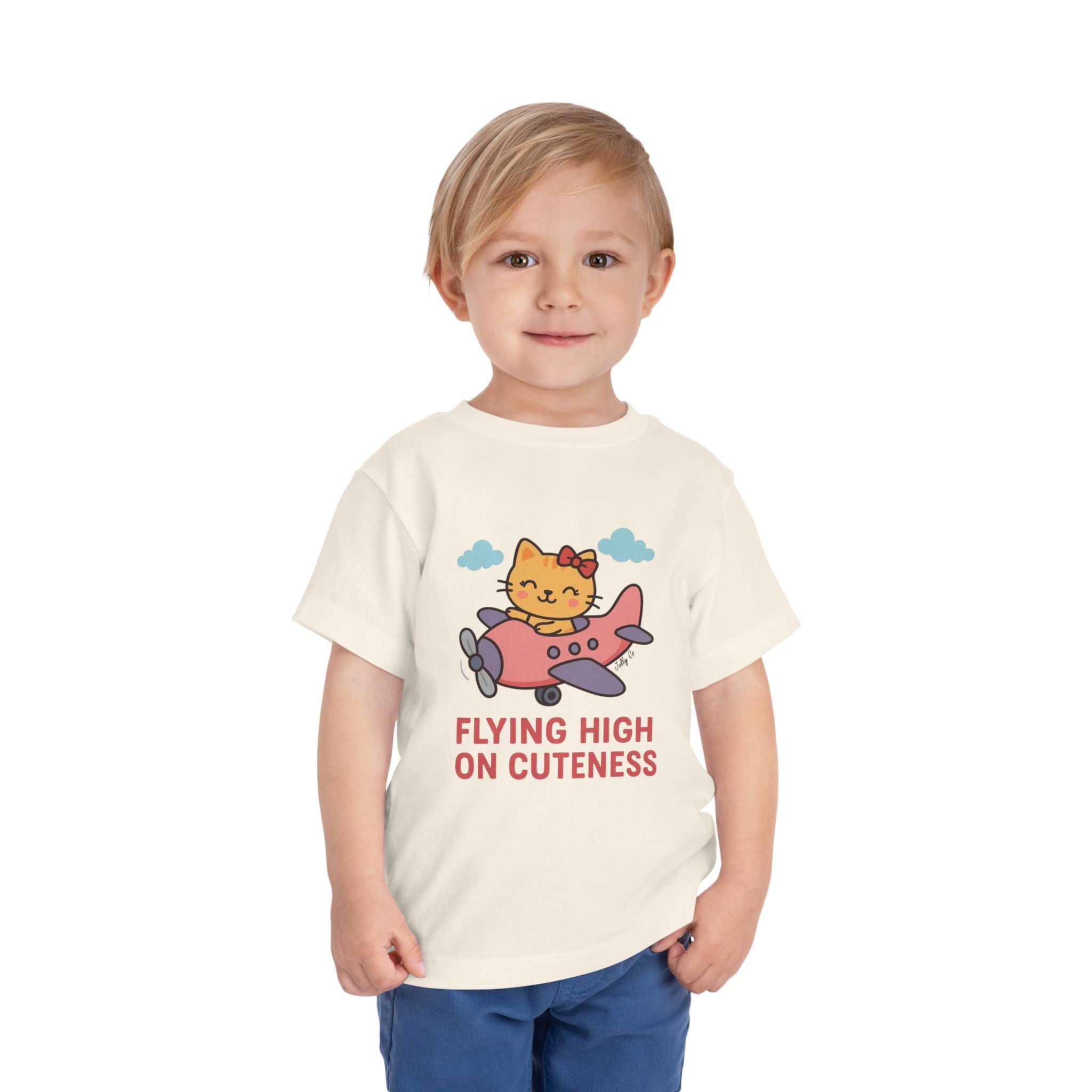 Cute Cat Airplane Toddler Short Sleeve Tee