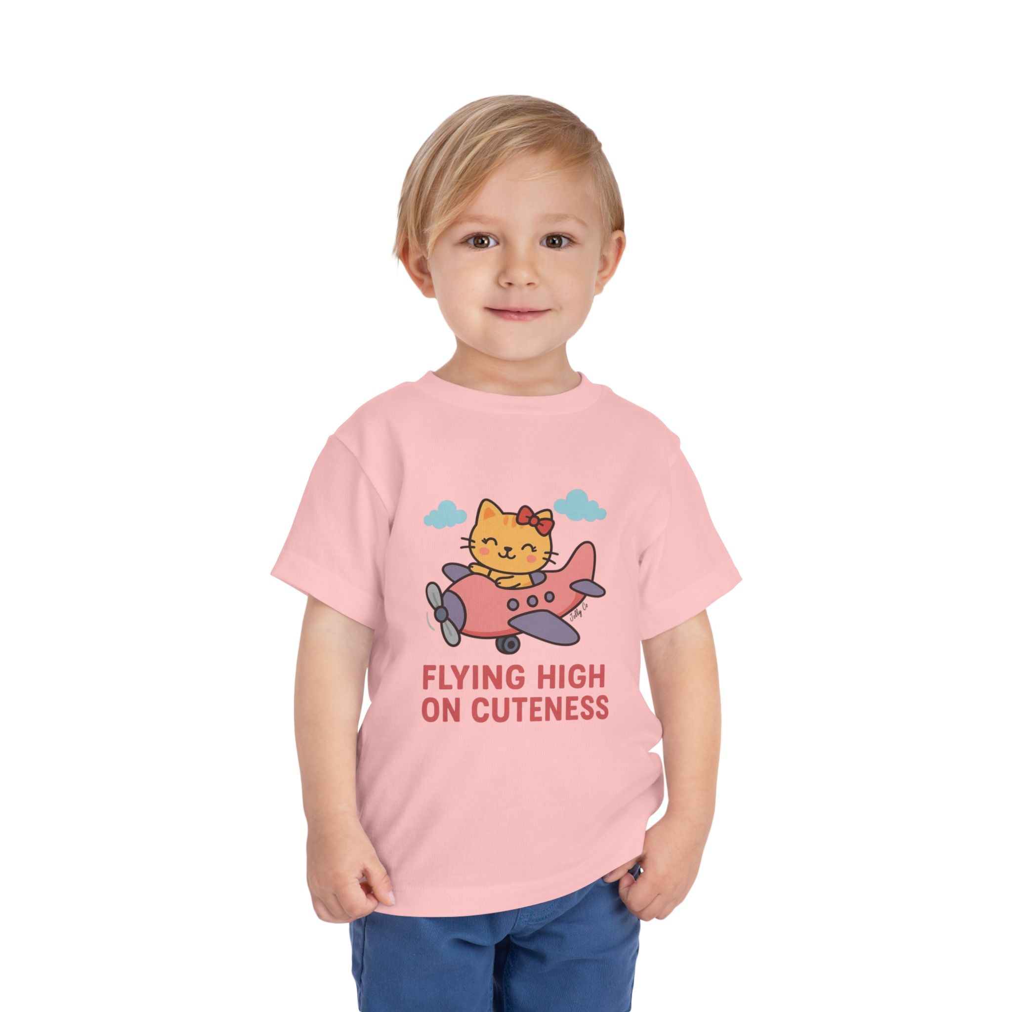 Cute Cat Airplane Toddler Short Sleeve Tee