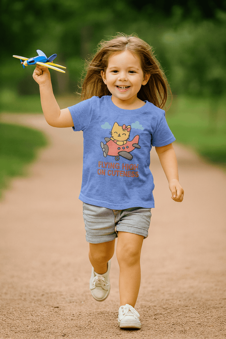 Cute Cat Airplane Toddler Short Sleeve Tee - Jolly Co Creations