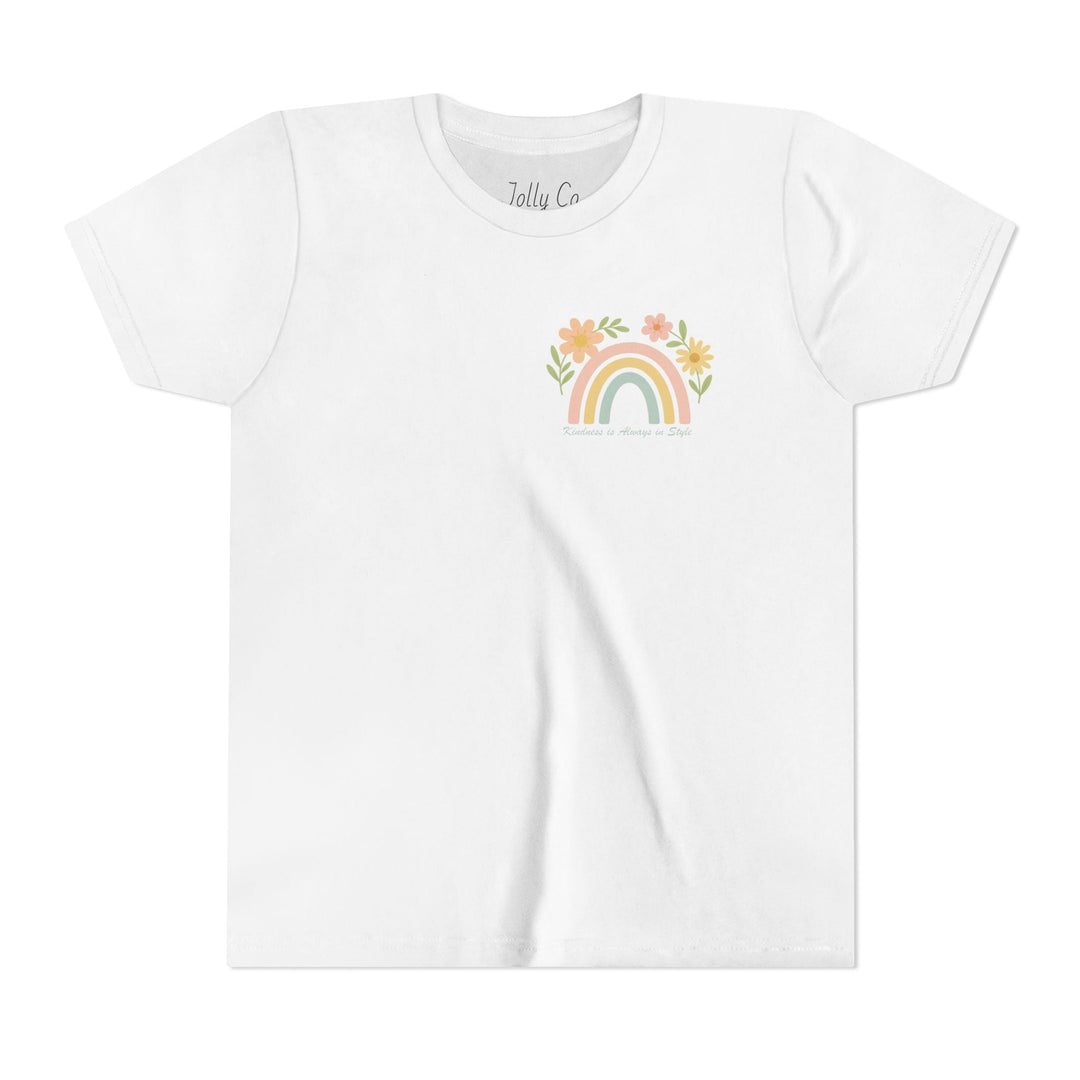 Rainbow and Flowers, Be Kind Kids Short Sleeve Tee - Jolly Co Creations