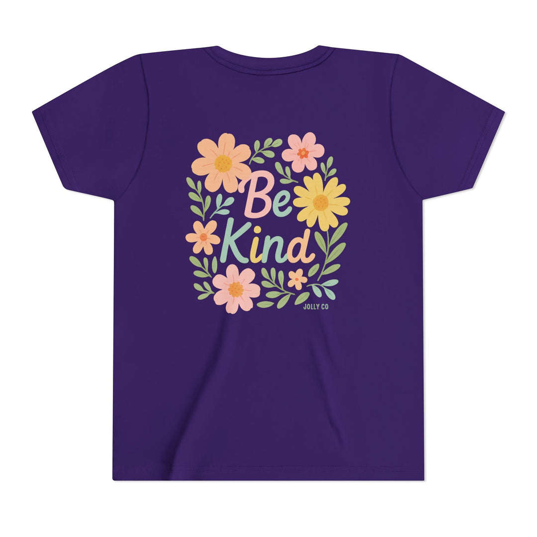 Rainbow and Flowers, Be Kind Kids Short Sleeve Tee - Jolly Co Creations