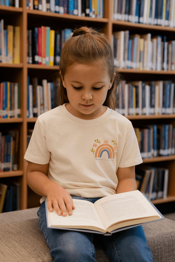 Rainbow and Flowers, Be Kind Kids Short Sleeve Tee - Jolly Co Creations