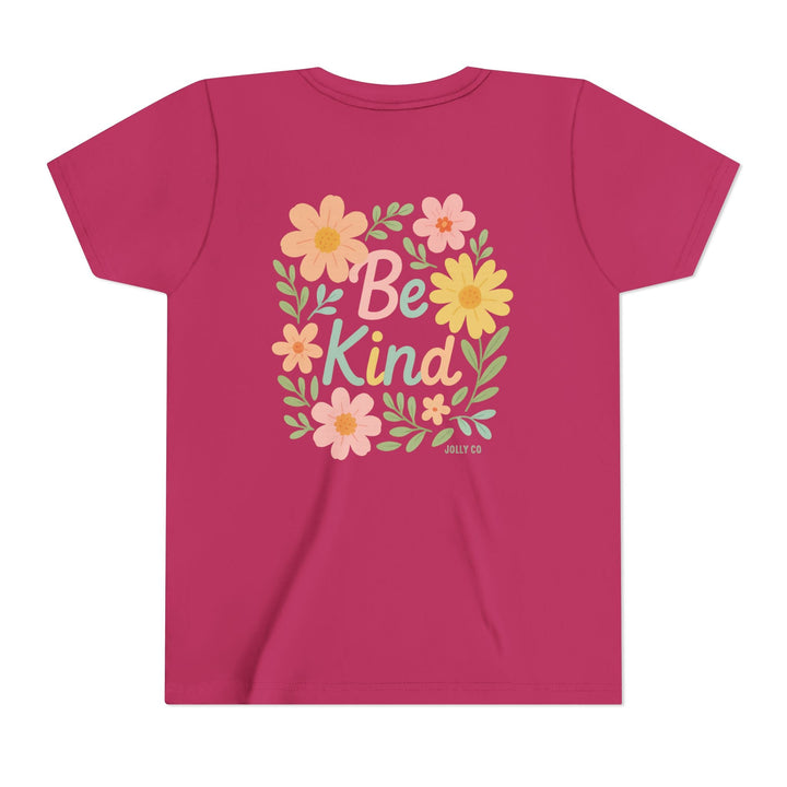 Rainbow and Flowers, Be Kind Kids Short Sleeve Tee - Jolly Co Creations