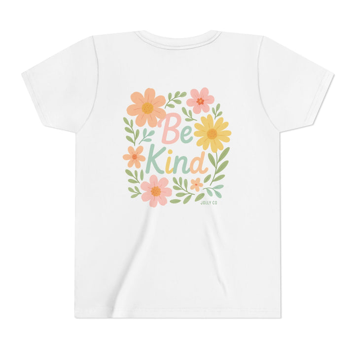 Rainbow and Flowers, Be Kind Kids Short Sleeve Tee - Jolly Co Creations