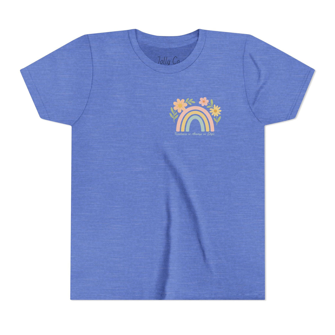 Rainbow and Flowers, Be Kind Kids Short Sleeve Tee - Jolly Co Creations