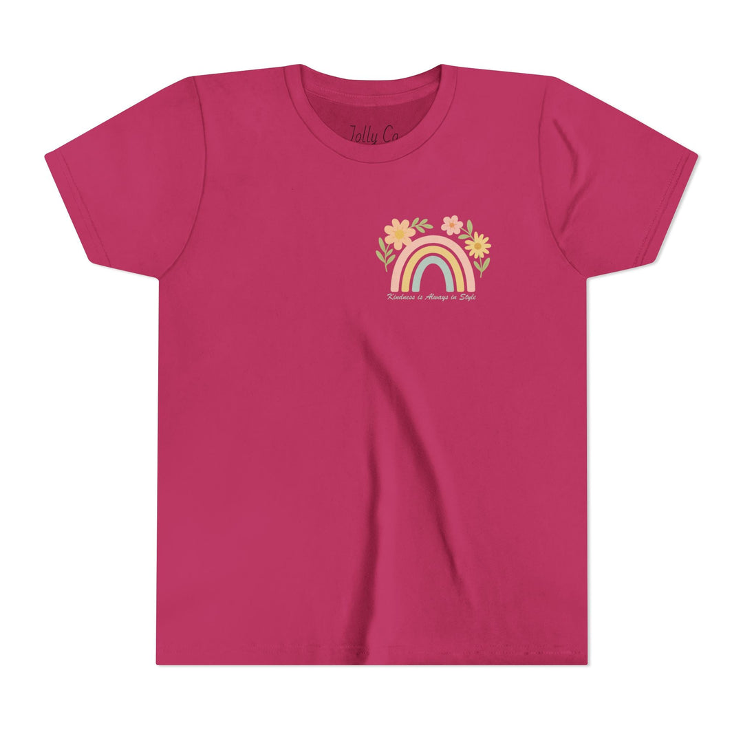 Rainbow and Flowers, Be Kind Kids Short Sleeve Tee - Jolly Co Creations