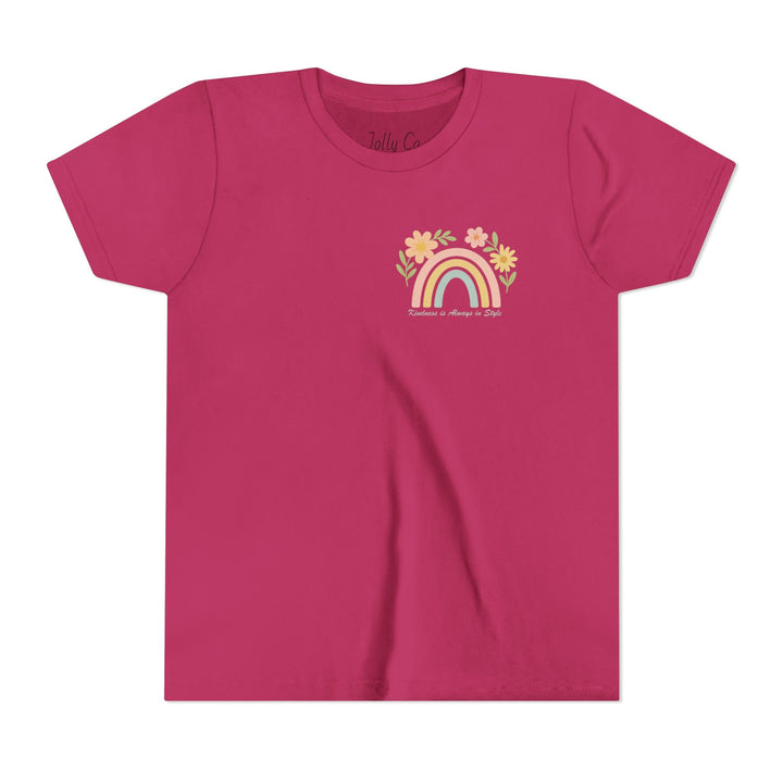 Rainbow and Flowers, Be Kind Kids Short Sleeve Tee - Jolly Co Creations