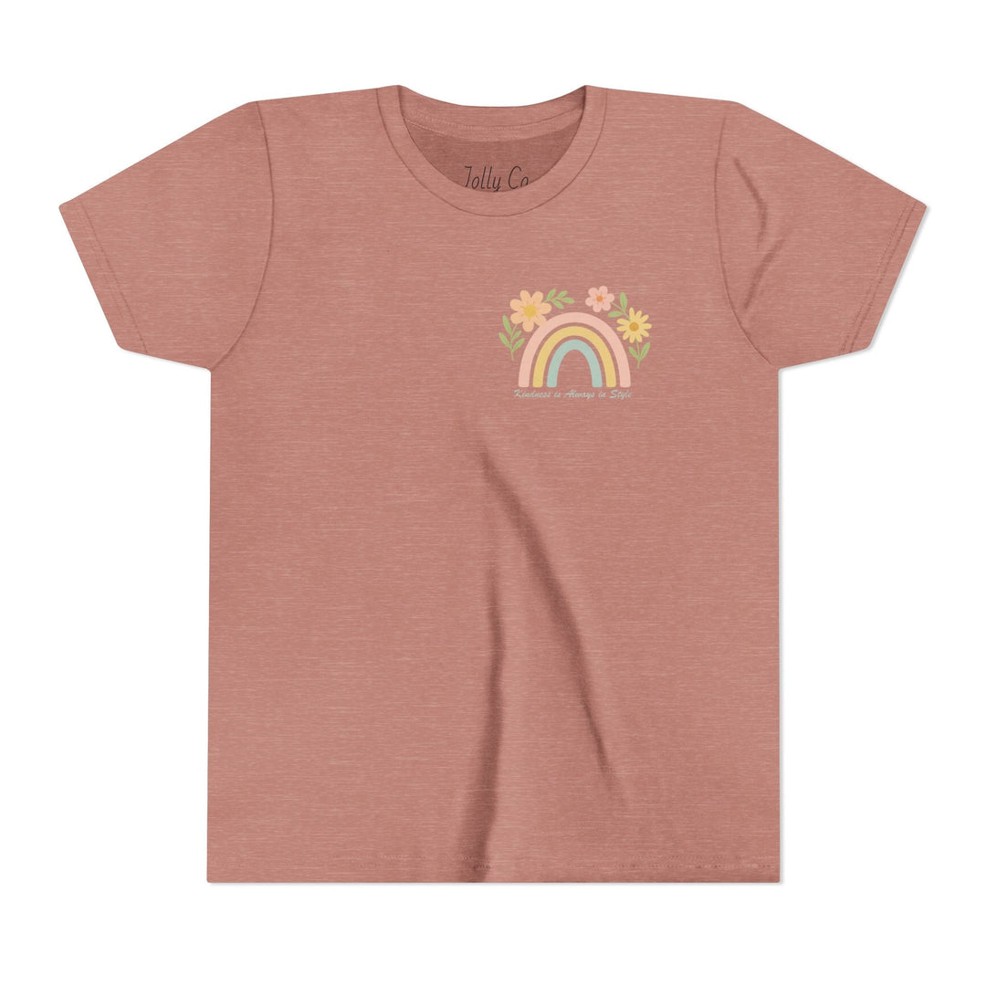 Rainbow and Flowers, Be Kind Kids Short Sleeve Tee - Jolly Co Creations