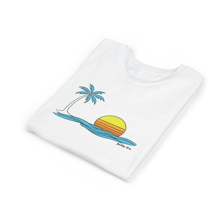 Retro Sunset Palm Tree Kids Short Sleeve Tee - Jolly Co Creations