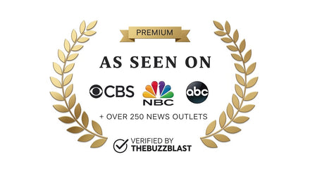 Logo indicating 'As Seen On' with CBS, NBC, and ABC logos and TheBuzzBlast verification on a white background.